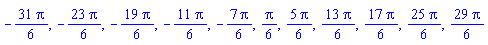 -(31/6)*Pi, -(23/6)*Pi, -(19/6)*Pi, -(11/6)*Pi, -(7/6)*Pi, (1/6)*Pi, (5/6)*Pi, (13/6)*Pi, (17/6)*Pi, (25/6)*Pi, (29/6)*Pi