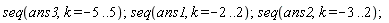seq(ans3, k = -5 .. 5); seq(ans1, k = -2 .. 2); seq(ans2, k = -3 .. 2)