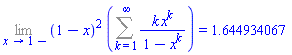 CALCULUS1OBJECT([1, [], []], {k, x}) = 1.644934067
