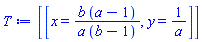 [[x = b*(a-1)/(a*(b-1)), y = 1/a]]