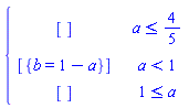 piecewise(a <= 4/5, [], a < 1, [{b = 1-a}], 1 <= a, [])