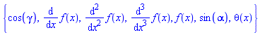 {cos(gamma), diff(diff(diff(f(x), x), x), x), diff(diff(f(x), x), x), diff(f(x), x), f(x), sin(alpha), theta(x)}