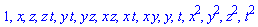1, x, z, z*t, y*t, y*z, x*z, x*t, x*y, y, t, x^2, y^2, z^2, t^2