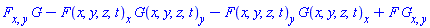 (diff(diff(F(x, y, z, t), x), y))*G(x, y, z, t)-(diff(F(x, y, z, t), x))*(diff(G(x, y, z, t), y))-(diff(F(x, y, z, t), y))*(diff(G(x, y, z, t), x))+F(x, y, z, t)*(diff(diff(G(x, y, z, t), x), y))