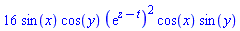 16*sin(x)*cos(y)*(exp(z-t))^2*cos(x)*sin(y)