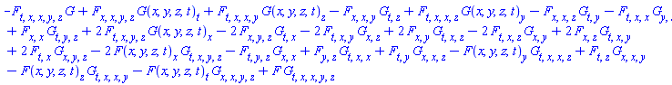 -(diff(diff(diff(diff(diff(F(x, y, z, t), t), x), x), y), z))*G(x, y, z, t)+(diff(diff(diff(diff(F(x, y, z, t), x), x), y), z))*(diff(G(x, y, z, t), t))+(diff(diff(diff(diff(F(x, y, z, t), t), x), x), y))*(diff(G(x, y, z, t), z))-(diff(diff(diff(F(x, y, z, t), x), x), y))*(diff(diff(G(x, y, z, t), t), z))+(diff(diff(diff(diff(F(x, y, z, t), t), x), x), z))*(diff(G(x, y, z, t), y))-(diff(diff(diff(F(x, y, z, t), x), x), z))*(diff(diff(G(x, y, z, t), t), y))-(diff(diff(diff(F(x, y, z, t), t), x), x))*(diff(diff(G(x, y, z, t), y), z))+(diff(diff(F(x, y, z, t), x), x))*(diff(diff(diff(G(x, y, z, t), t), y), z))+2*(diff(diff(diff(diff(F(x, y, z, t), t), x), y), z))*(diff(G(x, y, z, t), x))-2*(diff(diff(diff(F(x, y, z, t), x), y), z))*(diff(diff(G(x, y, z, t), t), x))-2*(diff(diff(diff(F(x, y, z, t), t), x), y))*(diff(diff(G(x, y, z, t), x), z))+2*(diff(diff(F(x, y, z, t), x), y))*(diff(diff(diff(G(x, y, z, t), t), x), z))-2*(diff(diff(diff(F(x, y, z, t), t), x), z))*(diff(diff(G(x, y, z, t), x), y))+2*(diff(diff(F(x, y, z, t), x), z))*(diff(diff(diff(G(x, y, z, t), t), x), y))+2*(diff(diff(F(x, y, z, t), t), x))*(diff(diff(diff(G(x, y, z, t), x), y), z))-2*(diff(F(x, y, z, t), x))*(diff(diff(diff(diff(G(x, y, z, t), t), x), y), z))-(diff(diff(diff(F(x, y, z, t), t), y), z))*(diff(diff(G(x, y, z, t), x), x))+(diff(diff(F(x, y, z, t), y), z))*(diff(diff(diff(G(x, y, z, t), t), x), x))+(diff(diff(F(x, y, z, t), t), y))*(diff(diff(diff(G(x, y, z, t), x), x), z))-(diff(F(x, y, z, t), y))*(diff(diff(diff(diff(G(x, y, z, t), t), x), x), z))+(diff(diff(F(x, y, z, t), t), z))*(diff(diff(diff(G(x, y, z, t), x), x), y))-(diff(F(x, y, z, t), z))*(diff(diff(diff(diff(G(x, y, z, t), t), x), x), y))-(diff(F(x, y, z, t), t))*(diff(diff(diff(diff(G(x, y, z, t), x), x), y), z))+F(x, y, z, t)*(diff(diff(diff(diff(diff(G(x, y, z, t), t), x), x), y), z))