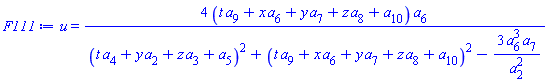 u(x, y, z, t) = 4*(t*a[9]+x*a[6]+y*a[7]+z*a[8]+a[10])*a[6]/((t*a[4]+y*a[2]+z*a[3]+a[5])^2+(t*a[9]+x*a[6]+y*a[7]+z*a[8]+a[10])^2-3*a[6]^3*a[7]/a[2]^2)