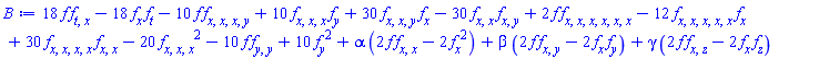 18*f(x, y, z, t)*(diff(diff(f(x, y, z, t), t), x))-18*(diff(f(x, y, z, t), x))*(diff(f(x, y, z, t), t))-10*f(x, y, z, t)*(diff(diff(diff(diff(f(x, y, z, t), x), x), x), y))+10*(diff(diff(diff(f(x, y, z, t), x), x), x))*(diff(f(x, y, z, t), y))+30*(diff(diff(diff(f(x, y, z, t), x), x), y))*(diff(f(x, y, z, t), x))-30*(diff(diff(f(x, y, z, t), x), x))*(diff(diff(f(x, y, z, t), x), y))+2*f(x, y, z, t)*(diff(diff(diff(diff(diff(diff(f(x, y, z, t), x), x), x), x), x), x))-12*(diff(diff(diff(diff(diff(f(x, y, z, t), x), x), x), x), x))*(diff(f(x, y, z, t), x))+30*(diff(diff(diff(diff(f(x, y, z, t), x), x), x), x))*(diff(diff(f(x, y, z, t), x), x))-20*(diff(diff(diff(f(x, y, z, t), x), x), x))^2-10*f(x, y, z, t)*(diff(diff(f(x, y, z, t), y), y))+10*(diff(f(x, y, z, t), y))^2+alpha*(2*f(x, y, z, t)*(diff(diff(f(x, y, z, t), x), x))-2*(diff(f(x, y, z, t), x))^2)+beta*(2*f(x, y, z, t)*(diff(diff(f(x, y, z, t), x), y))-2*(diff(f(x, y, z, t), x))*(diff(f(x, y, z, t), y)))+gamma*(2*f(x, y, z, t)*(diff(diff(f(x, y, z, t), x), z))-2*(diff(f(x, y, z, t), x))*(diff(f(x, y, z, t), z)))