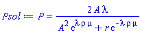 P(mu) = 2*A*lambda/(A^2*exp(lambda*rho*mu)+r*exp(-lambda*rho*mu))