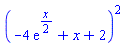 (-4*exp((1/2)*x)+x+2)^2