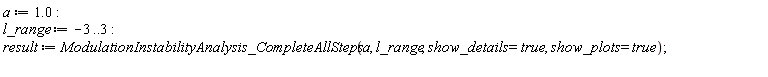 a := 1.0; l_range := -3 .. 3; result := ModulationInstabilityAnalysis_CompleteAllSteps(a, l_range, show_details = true, show_plots = true)