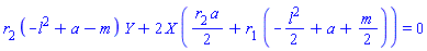 r[2]*(-l^2+a-m)*Y+2*X*((1/2)*r[2]*a+r[1]*(-(1/2)*l^2+a+(1/2)*m)) = 0