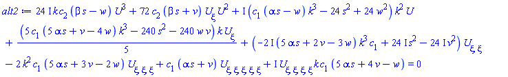 (24*I)*k*c[2]*(beta*s-w)*U(xi)^3+72*c[2]*(beta*s+v)*(diff(U(xi), xi))*U(xi)^2+I*(c[1]*(alpha*s-w)*k^3-24*s^2+24*w^2)*k^2*U(xi)+(1/5)*(5*c[1]*(5*alpha*s+v-4*w)*k^3-240*s^2-240*w*v)*k*(diff(U(xi), xi))+(-(2*I)*(5*alpha*s+2*v-3*w)*k^3*c[1]+(24*I)*s^2-(24*I)*v^2)*(diff(diff(U(xi), xi), xi))-2*k^2*c[1]*(5*alpha*s+3*v-2*w)*(diff(diff(diff(U(xi), xi), xi), xi))+c[1]*(alpha*s+v)*(diff(diff(diff(diff(diff(U(xi), xi), xi), xi), xi), xi))+I*(diff(diff(diff(diff(U(xi), xi), xi), xi), xi))*k*c[1]*(5*alpha*s+4*v-w) = 0