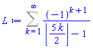 Sum((-1)^(k+1)/(floor((5/2)*k)-1), k = 1 .. infinity)