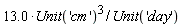 13.0*Unit('cm')^3/Unit('day')