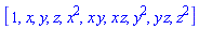 [1, x, y, z, x^2, x*y, x*z, y^2, y*z, z^2]