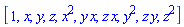 [1, x, y, z, x^2, y*x, z*x, y^2, z*y, z^2]