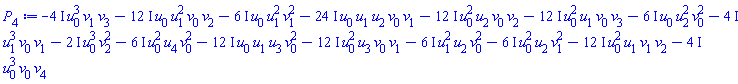 -(4*I)*u[0]^3*v[1]*v[3]-(12*I)*u[0]*u[1]^2*v[0]*v[2]-(6*I)*u[0]*u[1]^2*v[1]^2-(24*I)*u[0]*u[1]*u[2]*v[0]*v[1]-(12*I)*u[0]^2*u[2]*v[0]*v[2]-(12*I)*u[0]^2*u[1]*v[0]*v[3]-(6*I)*u[0]*u[2]^2*v[0]^2-(4*I)*u[1]^3*v[0]*v[1]-(2*I)*u[0]^3*v[2]^2-(6*I)*u[0]^2*u[4]*v[0]^2-(12*I)*u[0]*u[1]*u[3]*v[0]^2-(12*I)*u[0]^2*u[3]*v[0]*v[1]-(6*I)*u[1]^2*u[2]*v[0]^2-(6*I)*u[0]^2*u[2]*v[1]^2-(12*I)*u[0]^2*u[1]*v[1]*v[2]-(4*I)*u[0]^3*v[0]*v[4]