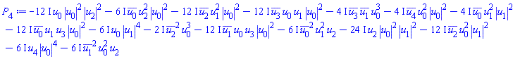 -(12*I)*u[0]*abs(u[0])^2*abs(u[2])^2-(6*I)*conjugate(u[0])*u[2]^2*abs(u[0])^2-(12*I)*conjugate(u[2])*u[1]^2*abs(u[0])^2-(12*I)*conjugate(u[3])*u[0]*u[1]*abs(u[0])^2-(4*I)*conjugate(u[3])*conjugate(u[1])*u[0]^3-(4*I)*conjugate(u[4])*u[0]^2*abs(u[0])^2-(4*I)*conjugate(u[0])*u[1]^2*abs(u[1])^2-(12*I)*conjugate(u[0])*u[1]*u[3]*abs(u[0])^2-(6*I)*u[0]*abs(u[1])^4-(2*I)*conjugate(u[2])^2*u[0]^3-(12*I)*conjugate(u[1])*u[0]*u[3]*abs(u[0])^2-(6*I)*conjugate(u[0])^2*u[1]^2*u[2]-(24*I)*u[2]*abs(u[0])^2*abs(u[1])^2-(12*I)*conjugate(u[2])*u[0]^2*abs(u[1])^2-(6*I)*u[4]*abs(u[0])^4-(6*I)*conjugate(u[1])^2*u[0]^2*u[2]