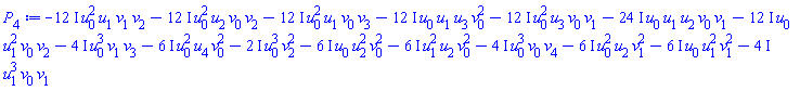 -(12*I)*u[0]^2*u[1]*v[1]*v[2]-(12*I)*u[0]^2*u[2]*v[0]*v[2]-(12*I)*u[0]^2*u[1]*v[0]*v[3]-(12*I)*u[0]*u[1]*u[3]*v[0]^2-(12*I)*u[0]^2*u[3]*v[0]*v[1]-(24*I)*u[0]*u[1]*u[2]*v[0]*v[1]-(12*I)*u[0]*u[1]^2*v[0]*v[2]-(4*I)*u[0]^3*v[1]*v[3]-(6*I)*u[0]^2*u[4]*v[0]^2-(2*I)*u[0]^3*v[2]^2-(6*I)*u[0]*u[2]^2*v[0]^2-(6*I)*u[1]^2*u[2]*v[0]^2-(4*I)*u[0]^3*v[0]*v[4]-(6*I)*u[0]^2*u[2]*v[1]^2-(6*I)*u[0]*u[1]^2*v[1]^2-(4*I)*u[1]^3*v[0]*v[1]