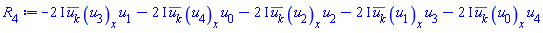 -(2*I)*conjugate(u[k])*(diff(u[3](x), x))*u[1]-(2*I)*conjugate(u[k])*(diff(u[4](x), x))*u[0]-(2*I)*conjugate(u[k])*(diff(u[2](x), x))*u[2]-(2*I)*conjugate(u[k])*(diff(u[1](x), x))*u[3]-(2*I)*conjugate(u[k])*(diff(u[0](x), x))*u[4]