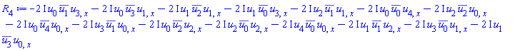 -(2*I)*u[0]*conjugate(u[1])*u[3, x]-(2*I)*u[0]*conjugate(u[3])*u[1, x]-(2*I)*u[1]*conjugate(u[2])*u[1, x]-(2*I)*u[1]*conjugate(u[0])*u[3, x]-(2*I)*u[2]*conjugate(u[1])*u[1, x]-(2*I)*u[0]*conjugate(u[0])*u[4, x]-(2*I)*u[2]*conjugate(u[2])*u[0, x]-(2*I)*u[0]*conjugate(u[4])*u[0, x]-(2*I)*u[3]*conjugate(u[1])*u[0, x]-(2*I)*u[0]*conjugate(u[2])*u[2, x]-(2*I)*u[2]*conjugate(u[0])*u[2, x]-(2*I)*u[4]*conjugate(u[0])*u[0, x]-(2*I)*u[1]*conjugate(u[1])*u[2, x]-(2*I)*u[3]*conjugate(u[0])*u[1, x]-(2*I)*u[1]*conjugate(u[3])*u[0, x]