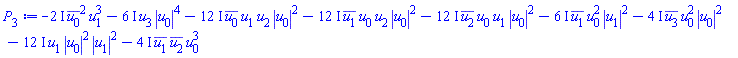 -(2*I)*conjugate(u[0])^2*u[1]^3-(6*I)*u[3]*abs(u[0])^4-(12*I)*conjugate(u[0])*u[1]*u[2]*abs(u[0])^2-(12*I)*conjugate(u[1])*u[0]*u[2]*abs(u[0])^2-(12*I)*conjugate(u[2])*u[0]*u[1]*abs(u[0])^2-(6*I)*conjugate(u[1])*u[0]^2*abs(u[1])^2-(4*I)*conjugate(u[3])*u[0]^2*abs(u[0])^2-(12*I)*u[1]*abs(u[0])^2*abs(u[1])^2-(4*I)*conjugate(u[1])*conjugate(u[2])*u[0]^3