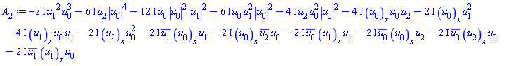 -(2*I)*conjugate(u[1])^2*u[0]^3-(6*I)*u[2]*abs(u[0])^4-(12*I)*u[0]*abs(u[0])^2*abs(u[1])^2-(6*I)*conjugate(u[0])*u[1]^2*abs(u[0])^2-(4*I)*conjugate(u[2])*u[0]^2*abs(u[0])^2-(4*I)*(diff(u[0](x), x))*u[0]*u[2]-(2*I)*(diff(u[0](x), x))*u[1]^2-(4*I)*(diff(u[1](x), x))*u[0]*u[1]-(2*I)*(diff(u[2](x), x))*u[0]^2-(2*I)*conjugate(u[1])*(diff(u[0](x), x))*u[1]-(2*I)*(diff(u[0](x), x))*conjugate(u[2])*u[0]-(2*I)*conjugate(u[0])*(diff(u[1](x), x))*u[1]-(2*I)*conjugate(u[0])*(diff(u[0](x), x))*u[2]-(2*I)*conjugate(u[0])*(diff(u[2](x), x))*u[0]-(2*I)*conjugate(u[1])*(diff(u[1](x), x))*u[0]
