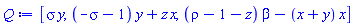 [sigma*y, (-sigma-1)*y+z*x, (rho-1-z)*beta-(x+y)*x]