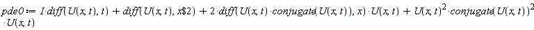 pde0 := I*(diff(U(x, t), t))+diff(U(x, t), `$`(x, 2))+2*(diff(U(x, t)*conjugate(U(x, t)), x))*U(x, t)+U(x, t)^2*conjugate(U(x, t))^2*U(x, t)