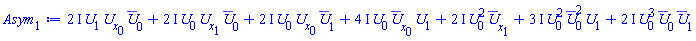 (2*I)*U(x, t)[1]*(diff(U(x, t), x))[0]*conjugate(U(x, t))[0]+(2*I)*U(x, t)[0]*(diff(U(x, t), x))[1]*conjugate(U(x, t))[0]+(2*I)*U(x, t)[0]*(diff(U(x, t), x))[0]*conjugate(U(x, t))[1]+(4*I)*U(x, t)[0]*(diff(conjugate(U(x, t)), x))[0]*U(x, t)[1]+(2*I)*U(x, t)[0]^2*(diff(conjugate(U(x, t)), x))[1]+(3*I)*U(x, t)[0]^2*conjugate(U(x, t))[0]^2*U(x, t)[1]+(2*I)*U(x, t)[0]^3*conjugate(U(x, t))[0]*conjugate(U(x, t))[1]