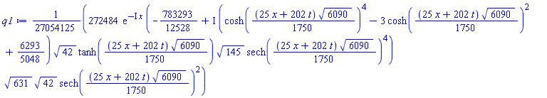 (272484/27054125)*exp(-I*x)*(-783293/12528+I*(cosh((1/1750)*(25*x+202*t)*6090^(1/2))^4-3*cosh((1/1750)*(25*x+202*t)*6090^(1/2))^2+6293/5048)*42^(1/2)*tanh((1/1750)*(25*x+202*t)*6090^(1/2))*145^(1/2)*sech((1/1750)*(25*x+202*t)*6090^(1/2))^4)*631^(1/2)*42^(1/2)*sech((1/1750)*(25*x+202*t)*6090^(1/2))^2