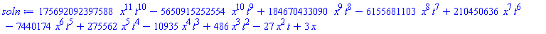 175692092397588*t^10*x^11-5650915252554*t^9*x^10+184670433090*t^8*x^9-6155681103*t^7*x^8+210450636*t^6*x^7-7440174*t^5*x^6+275562*t^4*x^5-10935*t^3*x^4+486*t^2*x^3-27*t*x^2+3*x