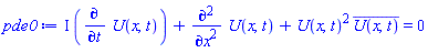 I*(diff(U(x, t), t))+diff(diff(U(x, t), x), x)+U(x, t)^2*conjugate(U(x, t)) = 0
