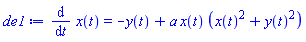 diff(x(t), t) = -y(t)+a*x(t)*(x(t)^2+y(t)^2)