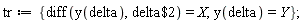 tr := {diff(y(delta), `$`(delta, 2)) = X, y(delta) = Y}