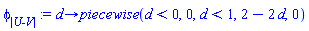 proc (d) options operator, arrow; piecewise(d < 0, 0, d < 1, 2-2*d, 0) end proc