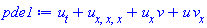 diff(u(x, y, t), t)+diff(diff(diff(u(x, y, t), x), x), x)+(diff(u(x, y, t), x))*v(x, y, t)+u(x, y, t)*(diff(v(x, y, t), x))