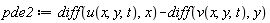 pde2 := diff(u(x, y, t), x)-(diff(v(x, y, t), y))