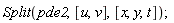 Split(pde2, [u, v], [x, y, t])