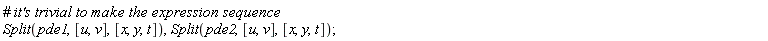 Split(pde1, [u, v], [x, y, t]), Split(pde2, [u, v], [x, y, t])