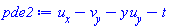 diff(u(x, y, t), x)-(diff(v(x, y, t), y))-y*(diff(u(x, y, t), y))-t