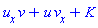 (diff(u(x, y, t), x))*v(x, y, t)+u(x, y, t)*(diff(v(x, y, t), x))+K