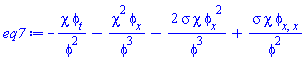 -chi*(diff(phi(x, t), t))/phi(x, t)^2-chi^2*(diff(phi(x, t), x))/phi(x, t)^3-2*sigma*chi*(diff(phi(x, t), x))^2/phi(x, t)^3+sigma*chi*(diff(diff(phi(x, t), x), x))/phi(x, t)^2