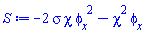 -2*sigma*chi*(diff(phi(x, t), x))^2-chi^2*(diff(phi(x, t), x))