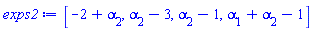 [-2+alpha[2], alpha[2]-3, alpha[2]-1, alpha[1]+alpha[2]-1]