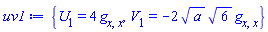 {U[1](x, t) = 4*(diff(diff(g(x, t), x), x)), V[1](x, t) = -2*a^(1/2)*6^(1/2)*(diff(diff(g(x, t), x), x))}