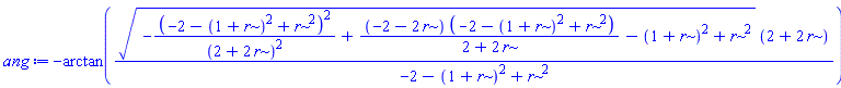 -arctan((-(-2-(1+r)^2+r^2)^2/(2+2*r)^2+(-2-2*r)*(-2-(1+r)^2+r^2)/(2+2*r)-(1+r)^2+r^2)^(1/2)*(2+2*r)/(-2-(1+r)^2+r^2))