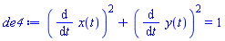 (diff(x(t), t))^2+(diff(y(t), t))^2 = 1