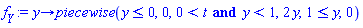 proc (y) options operator, arrow; piecewise(y <= 0, 0, 0 < t and y < 1, 2*y, 1 <= y, 0) end proc